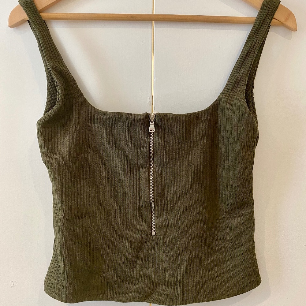 Zara Green Cropped Zip Tank Size: XS